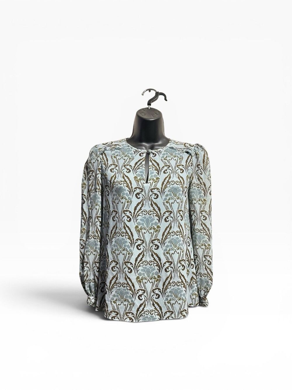 Tory Burch Damask Silk Blouse Women’s 0 Keyhole Art Nouveau Office Librarian Top